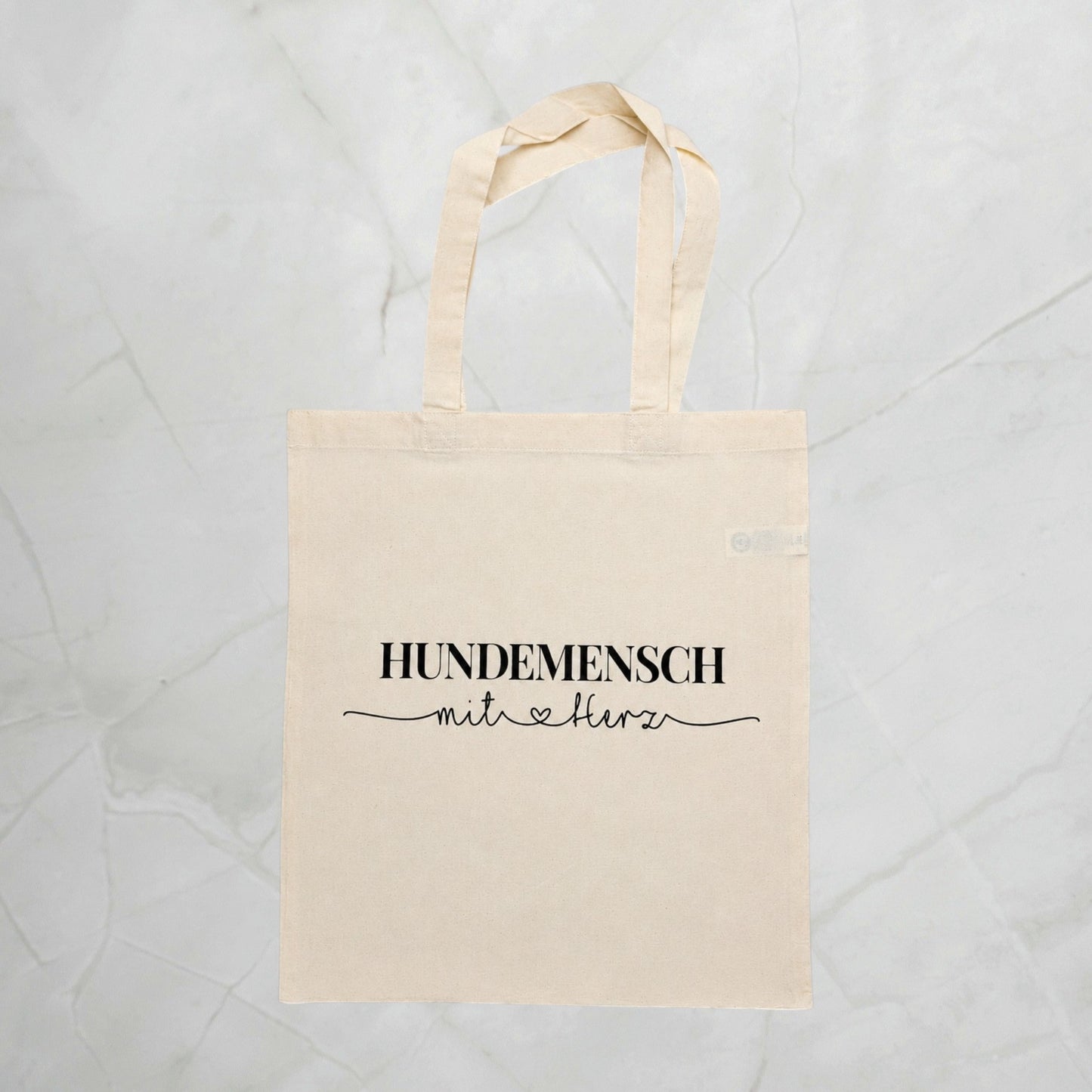 Baumwolltasche Hundemensch mit Herz
