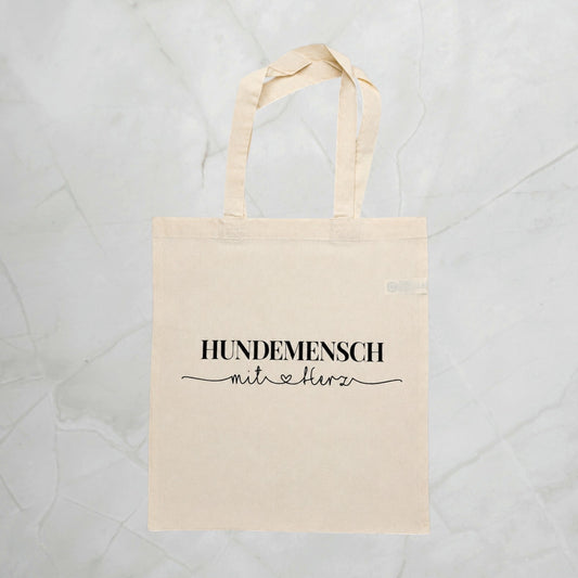 Baumwolltasche Hundemensch mit Herz