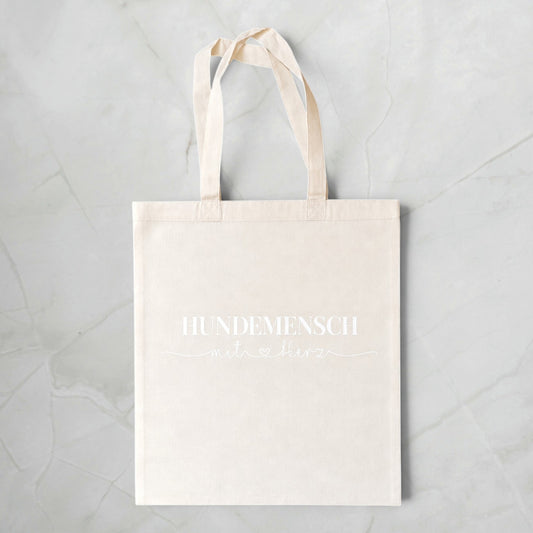 Baumwolltasche Hundemensch mit Herz